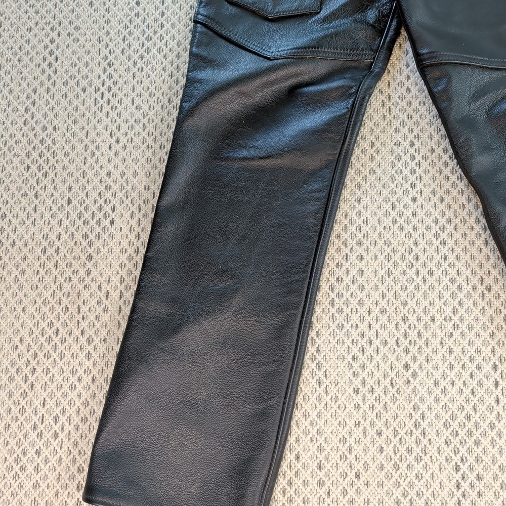 Vtg 90s JUST LEATHER Black Motorcycle CHAPS Handmade USA Mens Large 36-40x35 EUC - Picture 15 of 16